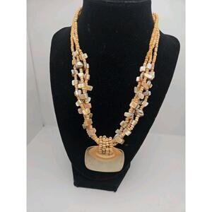 Authentic Chico's Three (3) Strand Wood Shell Necklace Neutral